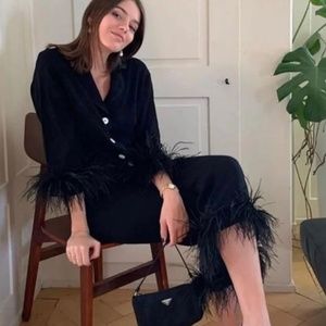 Satin Pajamas with Feathers